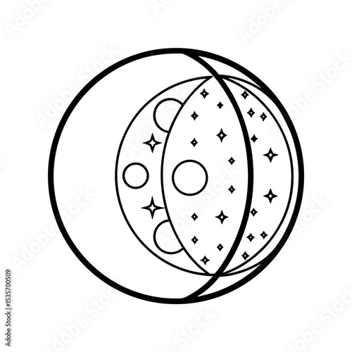 Celestial Moon Phases Line Art Vector Illustration