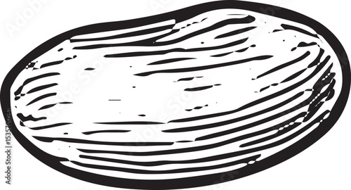 This detailed hand-drawn sketch shows a bowl of Mexican beans, a dietary staple. Perfect for culinary designs, recipe books, or cultural artwork, with intricate black-and-white line art 