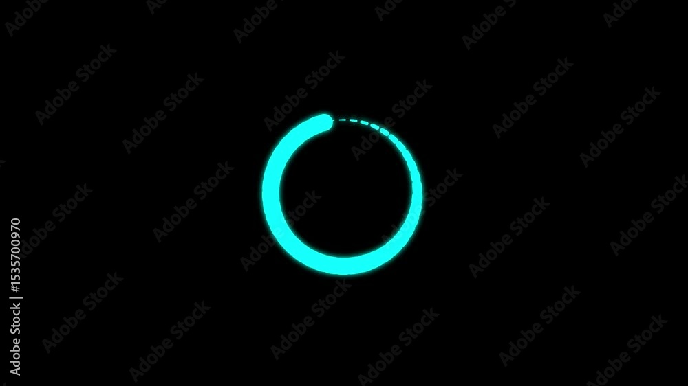 Blue loading circle on black background indicating progress or processing. Retry and try again concept shows progress, waiting, and system response. Loading bar circle animation with spinning