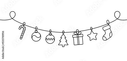Simple line art christmas decorations hanging garland