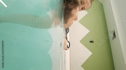 Women practicing yoga meditation underwater in slow motion sequence with upside down perspective.