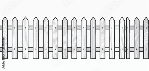 Simple wooden picket fence seamless border