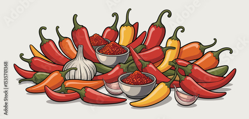 Spicy chili peppers garlic and chili powder