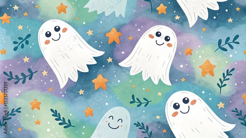 Cute Ghost Watercolor Patte...