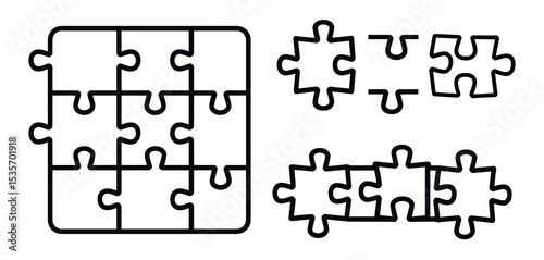 Nine piece jigsaw puzzle pieces outline illustration