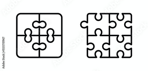 Puzzle icons solution and connection symbols