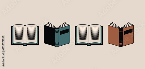 Four open and closed books illustration