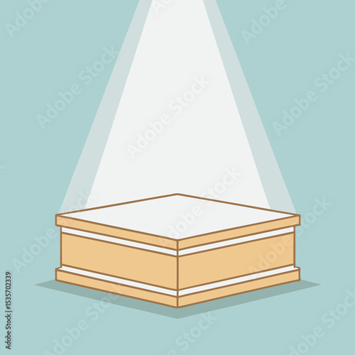 Cartoon illustration of a square platform or stage with a spotlight shining on it perfect for showcasing a product or presentation display