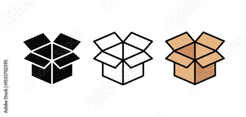 Open box icon set black white and brown variations