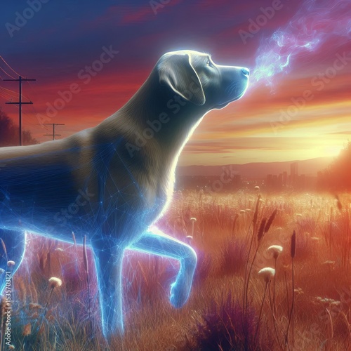 Dog on the Scent A hologram of a dog sniffing the air with a sen