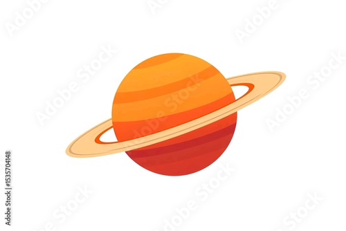 Flat design illustration of Saturn, featuring a vibrant orange and red gradient planet with simple rings. A clean, stylized icon for space and education projects.