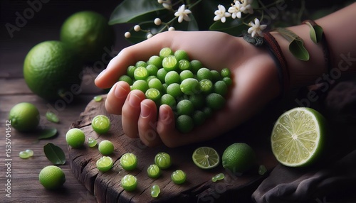 Finger Lime The small green fruit is filled with tiny pearl like