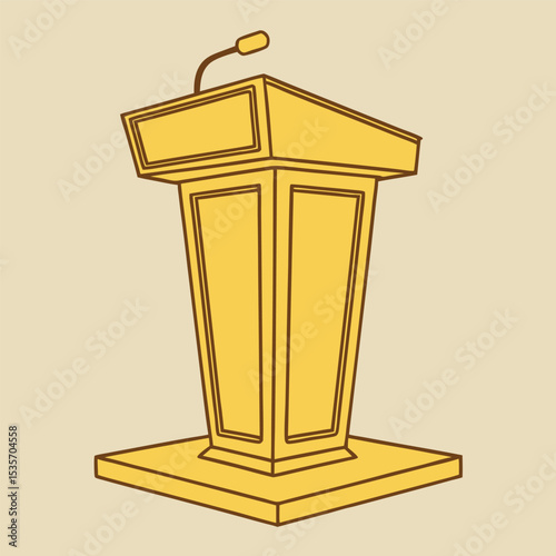 Illustration of a Podium with Microphone for Public Speaking Presentations or Debates in a Retro Style with a Beige Background