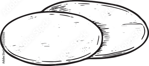 This intricate hand-drawn sketch features a soft tortilla, a Mexican essential. Ideal for culinary designs, recipe illustrations, or cultural artwork, with detailed black-and-white line art 