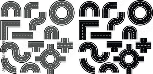 roads, highway, perspective, icon set, road, path, different, dend, roadway, connect, cities, road path, piece, graphic, style, vector, collection, illustration, isolated, transparent, background, rou