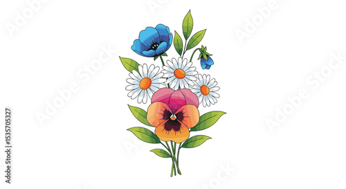 Floral Arrangement Featuring a Variety of Colorful Blooms and Verdant Green Foliage