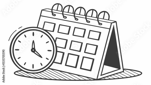 Desktop calendar with clock showing the date and time, a business reminder icon