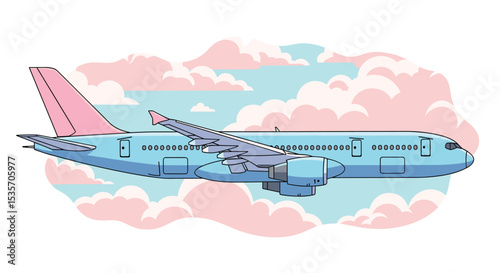 Sky High Dream A Pastel Airplane Flying Through Fluffy Pink Clouds In The Air