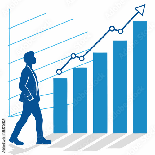 Businessman pushing a 3D growth graph, symbolizing financial success and market progress