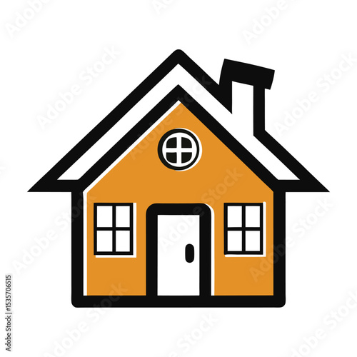 Vector illustration of a simple house featuring windows door and chimney on a white background