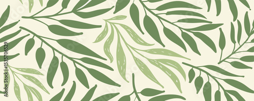 Seamless Green Leaf Pattern Background - Botanical Illustration