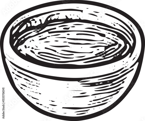 This detailed hand-drawn sketch features a bowl of creamy guacamole, a beloved Mexican dip, crafted with intricate black-and-white line art. Perfect for culinary designs, restaurant menus, or cultural