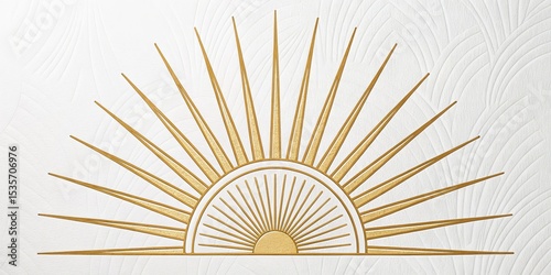 Golden Sunburst Art Deco Design White Embossed Background, Gold Lines, Geometric Composition,Sun Rising Concept Art Deco, Sunburst