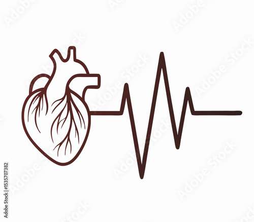 Heart with ECG Heartbeat Line - Medical Illustration