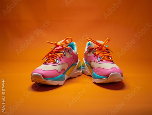 Colorful Pink and Orange Sneakers Trendy Women's Fashion Footwear