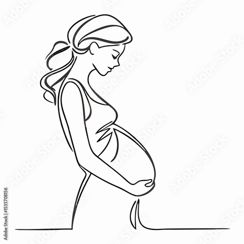 Pregnant Woman Line Art Illustration, Expectant Mother
