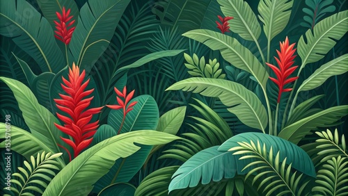 Lush Tropical Jungle Red He...