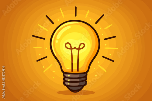 Glowing lightbulb illustration as a concept for idea, creativity, and innovation. Cartoon doodle icon symbol of inspiration, solution, and thinking. Vector art for business.