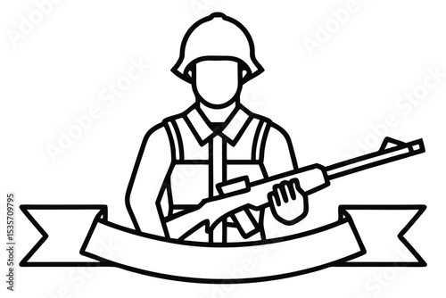 Soldier line art banner vector illustration