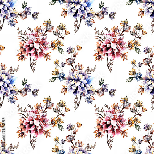 Beautiful watercolor floral seamless pattern in vibrant hues