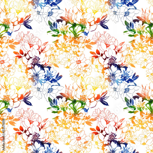 Colorful watercolor floral pattern with intricate details