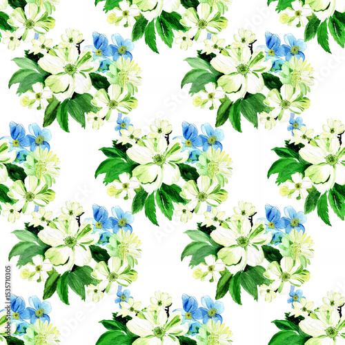 Delicate watercolor floral pattern bursting with color and life