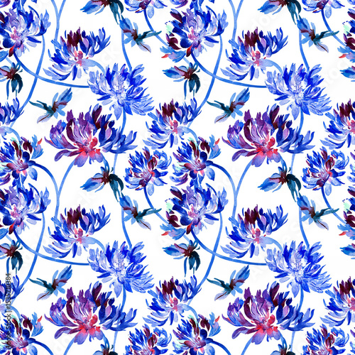 Vibrant watercolor floral pattern with colorful blossoms