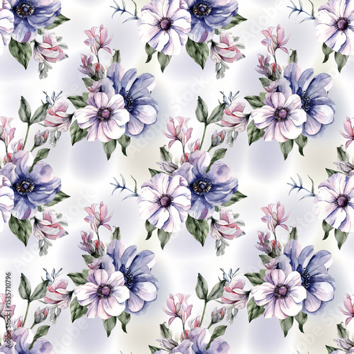 Soft watercolor floral seamless pattern with delicate details