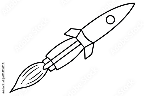 Digital rocket for children coloring book line art vector illustration