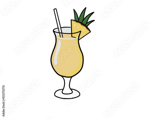 Vector Cartoon Illustration - Glass of Pina Colada