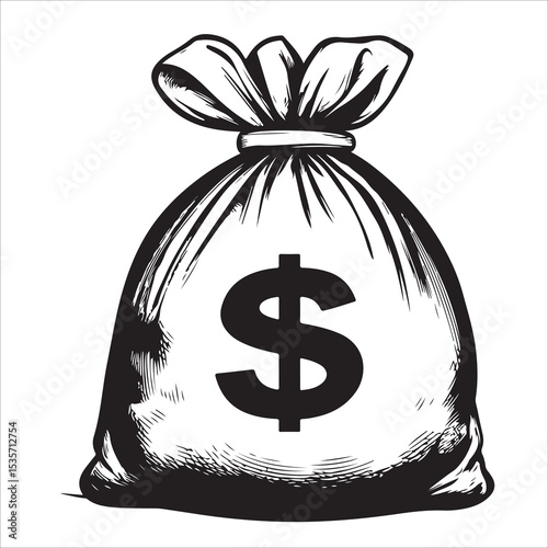 Money Bag Silhouette Vector, Money Bag Clipart, Money bag icon 