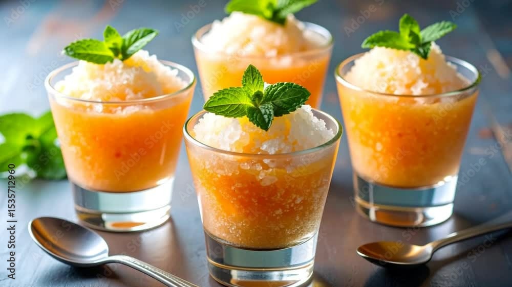 Delightful Citrus Granita Displayed in Elegant Glasses with Mint Garnish Delightful Citrus Granita Displayed in Elegant Glasses with Mint Garnish
