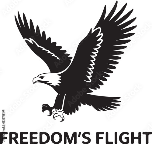 Flying Bird Silhouette Vector – Powerful Black Flat Illustration on White Background