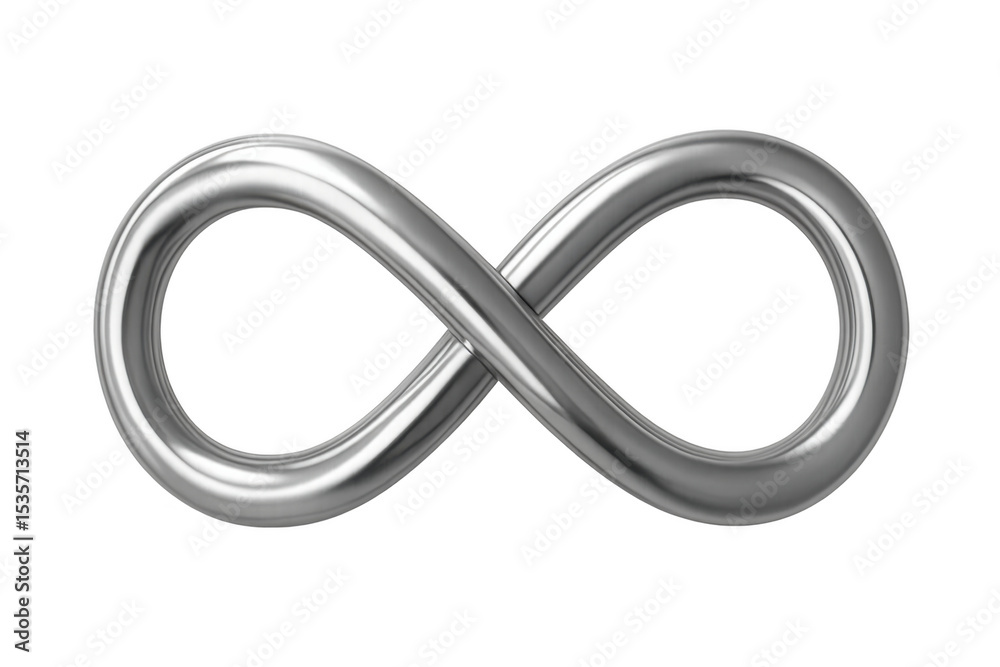 Polished metallic infinity sign symbolizing cyclical potential, gleaming against transparent backdrop, embodying continuous renewal Polished metallic infinity sign symbolizing cyclical potential, gleaming against transparent backdrop, embodying continuous renewal