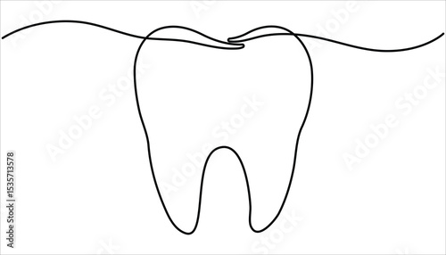 Human teeth continuous one line drawing illustration. Vector continuous one simple single abstract line drawing of tooth dental clinic and care concept. 