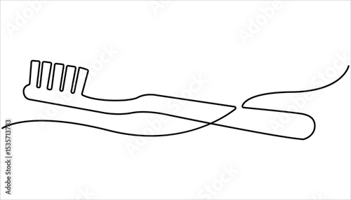Continuous one line drawing of toothbrush.  Line art toothbrush. Vector illustration. Dental care concept. Simple vector illustration.