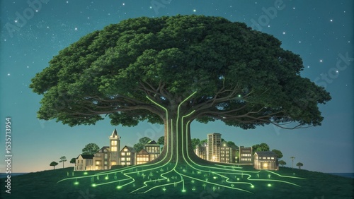 Night Scene Giant Tree Root...