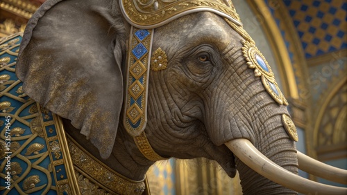 Wallpaper Mural Ornate Golden Elephant Portrait Close-up Composition, 3D Render, Regal Concept, Asian Elephant, Digital Art Elephant, 3D rendering Torontodigital.ca