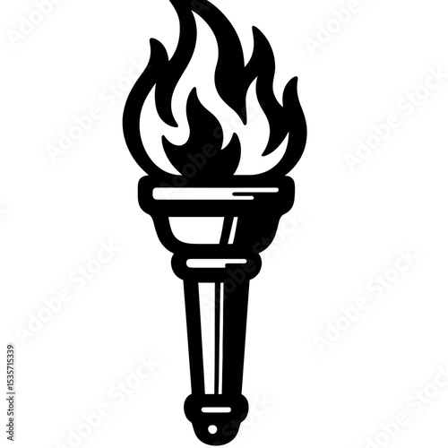 Torch with Flame Ignited Vector Icon - Light and Leadership Symbol