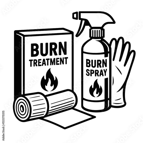 Burn Treatment First Aid Kit - Medical Supplies for Injuries Icon Vector